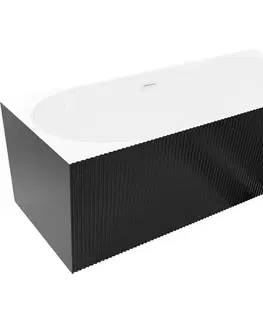 Vane MEXEN/S - Silo voľne stojaca rohová vaňa ľavá reliéf 170 x 80, biela/čierna, sifón a prepad biela 52891708075L-20