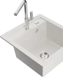 Kuchynské drezy MEXEN/S MEXEN/S - Vito granitový drez 1-miska vrátane batérie Flora, biela 6503-20-670401-00