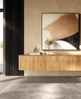 Televízne stolíky DELIFE TV stolík Nagaru 220 cm akácia Aura 4 dvierka závesný