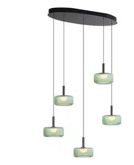 Závesné svietidlá Fiera Designer Pendant Lamp: Gunmetal Finish with Green Glass, Integrated LED, 3-Step Dimmable, 5-Light Easylift