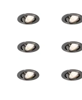 Zapustené svietidlá Sada 6 moderných zápustných bodových svietidiel antracitových GU10 50 mm okrúhlych naklápacích - Cisco