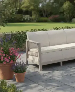 Plastové lavice do záhrady KETER Pohovka SCANDI LINDI 3 | Pebble Grey / Soft beige