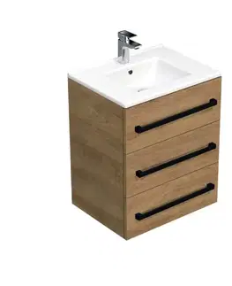 Kúpeľňový nábytok Kúpeľňová skrinka s čiernou úchytkou a umývadlom SAT Cube Way 60x76,5x46 cm dub Hickory mat CUBE46C603DHMOD CUBE46C603DHMOD