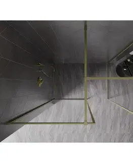 Sprchové dvere MEXEN/S - Kyoto-F Sprchová zástena WALK-IN s rámom 160 x 75, transparent 8 mm, zlato kefovaná 800-160-202-04-55-075