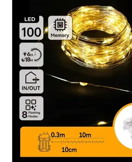 LED osvetlenie  B.V.  - LED vonkajší reťaz 100×LED, 8 funkcií, 3×AA, 10,3 m, IP44, teplá biela B10303K1A