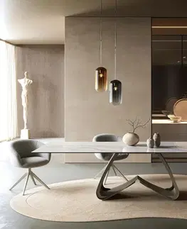Jedálenské stoly DELIFE Jedálenský stôl Edge 300×100 cm keramika Onyx Pearl podstava v tvare W kov titánová farba