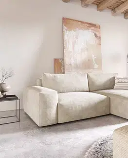 Rohové sedacie súpravy DELIFE Rohová pohovka Lanzo XL 270x180 cm manšester béžová variabilné ležadlo s taburetom