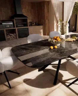 Záhradné stoly DELIFE Záhradný jedálenský stôl Edge zaoblený 240x120 cm keramika Laminam® Emperador Extra Lucidato tmavohnedá krížová podstava obdĺžnik čierna