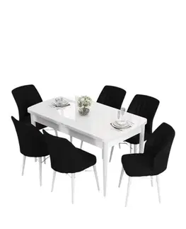 Jedálenské sety Extendable Dining Table & Chairs Set (7 Pieces) Eva - White, Black