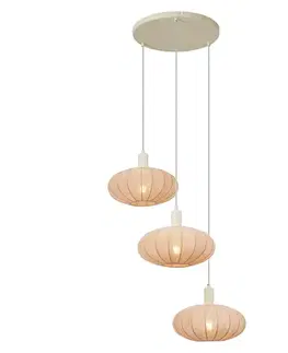 Závesné svietidlá Japandi závesná lampa béžová s látkovým tienidlom 3-svetlá - Bida