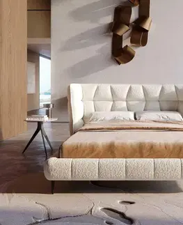 Čalúnené postele DELIFE Čalúnená posteľ Capujo 140x200 cm bouclé bielo-krémová
