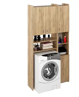 Kúpeľňový nábytok KONDELA Mirali skrinka nad práčku s regálom dub artisan