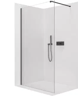 Sprchové dvere CERANO - Sprchová zástena Walk-in Onyx Cube Ľ/P - 8 mm - hranatá vzpera - čierna matná, transparentné sklo - 50x200 CER-8050BD679