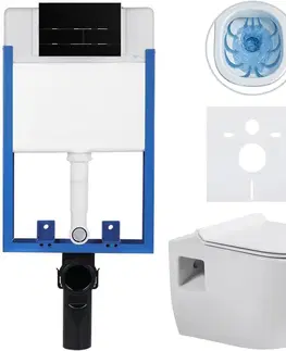 Záchody CERANO - Kompletný WC set Profi/Dure - biela lesklá - WC tlačidlo Line/Čierna lesklá - na zamurovanie - 51x35 CER-8050BD84288