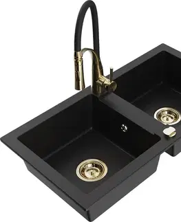 Kuchynské drezy MEXEN/S MEXEN/S - Mario granitový drez 2-bowl vrátane batérie Aster, čierna 6504-77-73450-57-G