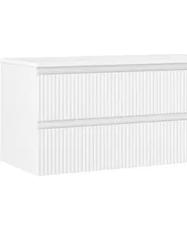Kúpeľňový nábytok MEXEN/S - Rivel kúpeľňová skrinka pod umývadlo 100 cm s doskou, 2 zásuvky, reliéf, biela mat 91A20-10047-2-BFFC01
