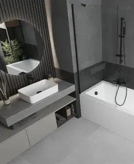 Sprchové dvere MEXEN/S - Cubik obdĺžniková vaňa 160 x 70 cm s panelom + vaňová zástena 80, transparent, čierna 550316070X9508000070