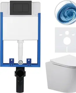 Záchody CERANO - Kompletný WC set Profi/Cesso - biela matná - WC tlačidlo Classic/Čierna matná - na zamurovanie - 49x36 CER-8050BD92