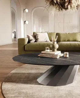 Konferenčné stolíky DELIFE Konferenčný stolík Edge oválny 140x80 cm keramika Laminam® Noir Desir hnedá Parabi nerezová oceľ kefovaná
