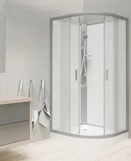 Vane Mereo Sprchový box, čtvrtkruh, 80 cm, satin ALU, sklo Point, zadní stěny bílé, SMC vanička, bez stříšky CK35172KBW