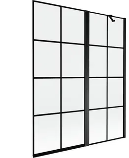 Sprchové dvere MEXEN - MIST vaňová zástena 140x150 cm 6mm f+s, čierna, dekor, pravá 8A9-140-011-70-77-P