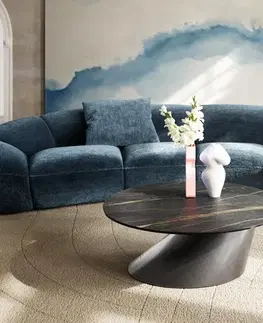 Konferenčné stolíky DELIFE Konferenčný stolík Edge okrúhly 90x90 cm keramika Laminam® Noir Desir hnedá Conis metalická strieborná