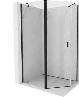 Sprchovacie kúty MEXEN/S - Mistsprchovací kút päťboký krídlový asymetrický 90 x 80, transparent, čierna 8A8-090-080-70-00