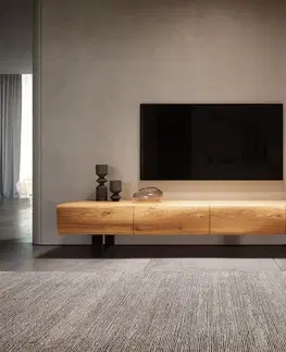 Televízne stolíky DELIFE TV stolík New Live-Edge 200 cm dub prírodný 4 dvierka kovová tenká podstava čierna