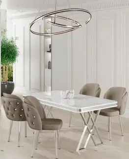 Jedálenské sety Dining Table & Chairs Set (5 Pieces) Rigel - White, Chrome, Cappuccino