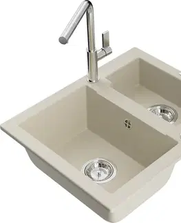 Kuchynské drezy MEXEN/S MEXEN/S - Carlos granitový drez 1.5 vrátane batérie Flora, béžová 6518-69-670401-00