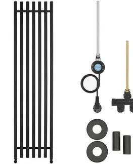Doplnky do kúpeľne CERANO - Kúpeľňový radiátorový set Valerio - kombinované vykurovanie, wifi tyč - bočné jednobodové pripojenie - 600W - čierna matná - 1560x390 mm CER-663730