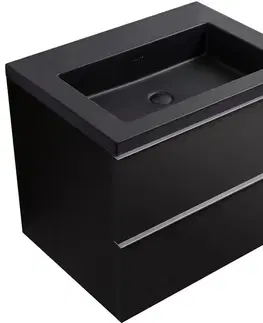 Kúpeľňový nábytok CERANO - Kúpeľňová skrinka Velora - čierna matná, úchytka chróm + umývadlo z lit. mramoru Ovo - čierna matná - 60,5x58x46,5 CER-979960