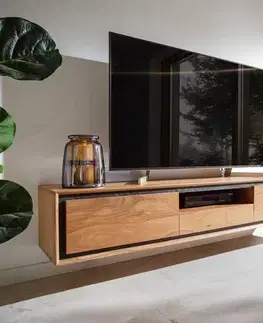 Televízne stolíky DELIFE TV stolík Stonegrace 175 cm akácia prírodná 2 dvierka 1 priehradka 1 zásuvka kamenná dyha závesný