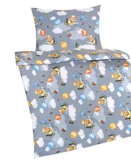 Obliečky Bellatex Detské Bavlnené povlečení Beáta Medvedík v lietadle, 100 x 135 cm, 45 x 60 cm, 100 x 135 cm, 45 x 60 cm