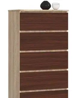 Komody a skrinky Dizajnová, vysoká komoda BERRY60, dub Sonoma / wenge