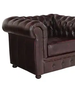Sedacie súpravy Pohovka jednomiestna Chesterfield Liverpool z pravej hovädzej kože New Red