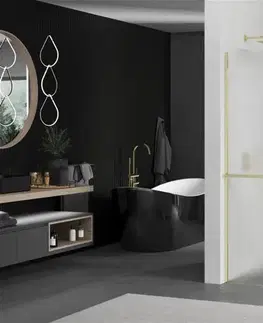 Sprchové dvere MEXEN/S - KIOTO Sprchová zástena WALK-IN s poličkou a držiakom uterákov 80 x 200, matné sklo 8 mm, zlatá 800-080-121-50-30
