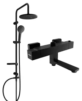 Sprchy a sprchové panely MEXEN/S - Erik sprchový stĺp vrátane sprchovej termostatickej batérie Cube, čierna 77910205-70