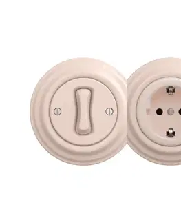 Predlžovacie káble lap - Retro jednopólový vypínač č. 1 a zásuvka SCHUKO 230 V so staroružovým rámikom 2xKA0120+KA0113+KA0143