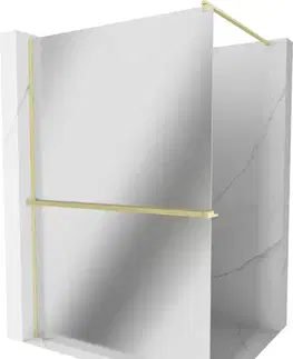 Sprchové dvere MEXEN/S - Kioto+ Sprchová zástena WALK-IN s poličkou a držiakom uterákov 100 x 200, zrkadlová, zlatá kartáčovaná 800-100-121-55-50