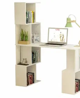 Písacie a pracovné stoly KONDELA Floki New pc stolík s regálom biela