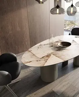 Jedálenské stoly DELIFE Jedálenský stôl Edge oválny 220×120 keramika iris FMG Patagonia Lappato Troa kov titánová farba