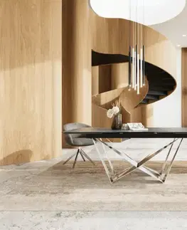 Jedálenské stoly DELIFE Jedálenský stôl Edge 200-300x100 keramika Laminam®Nero Greco antracitová pavúk plochá oceľ nerezová oceľ rozkladací