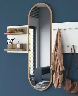 Nemý sluha Nástenný vešiak so zrkadlom Pomi White and Walnut