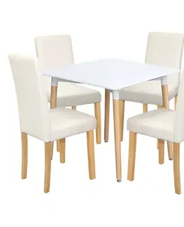 Jedálenské sety Jedálenský stôl UNO 80x80 biely + 4 stoličky PRIMA biela/svetlé nohy