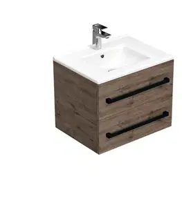 Kúpeľňový nábytok Kúpeľňová skrinka s čiernou úchytkou a umývadlom SAT Cube Way 60x53x46 cm dub Wellington mat CUBE46C602DWMOD CUBE46C602DWMOD
