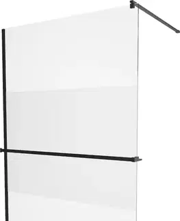 Sprchové dvere MEXEN/S - KIOTO Sprchová zástena WALK-IN s poličkou a držiakom uterákov 110 x 200, transparent/matné sklo 8 mm, čierna 800-110-121-70-35