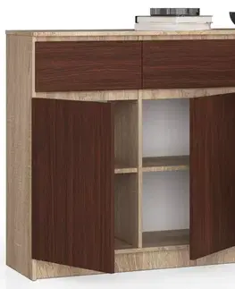Komody a skrinky Moderná vysoká komoda, LIANA140, dub Sonoma / wenge