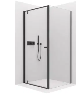 Sprchovacie kúty CERANO - Sprchový kout Ferri L/P - 6 mm - černá matná, transparentní sklo - 90x80x195  - pivotový CER-427480