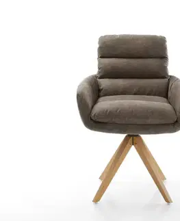 Jedálenské stoličky DELIFE Jedálenská stolička Abelia-Flex s opierkami mikrovlákno taupe vintage drevená podstava hranatá prírodná